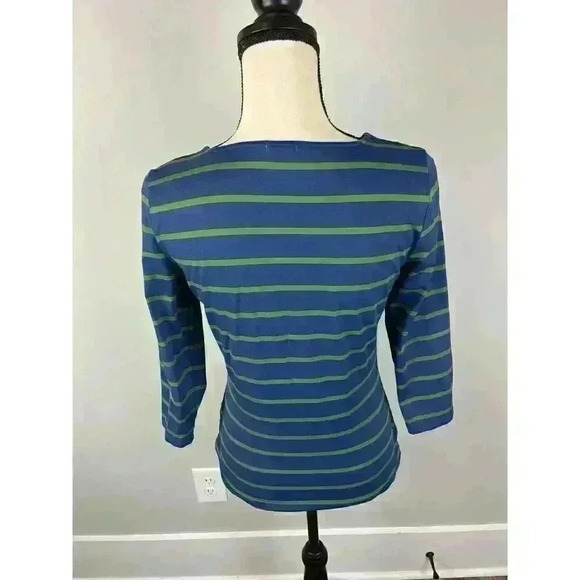 J. Mclaughlin Catalina Cloth 3/4 Sleeve Blouse Spandex Blue Green Striped Size S - Picture 9 of 14
